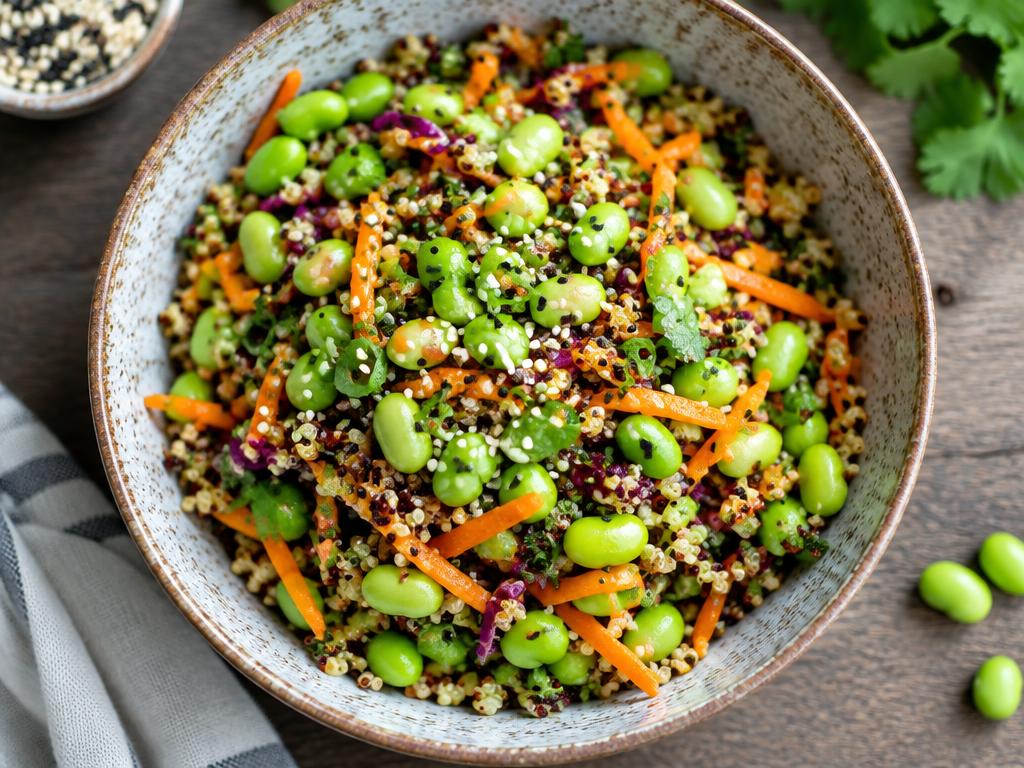 Salade-repas Quinoa, Edamame & Carottes — recette végétarienne à base de edamame, 7 ingrédients
