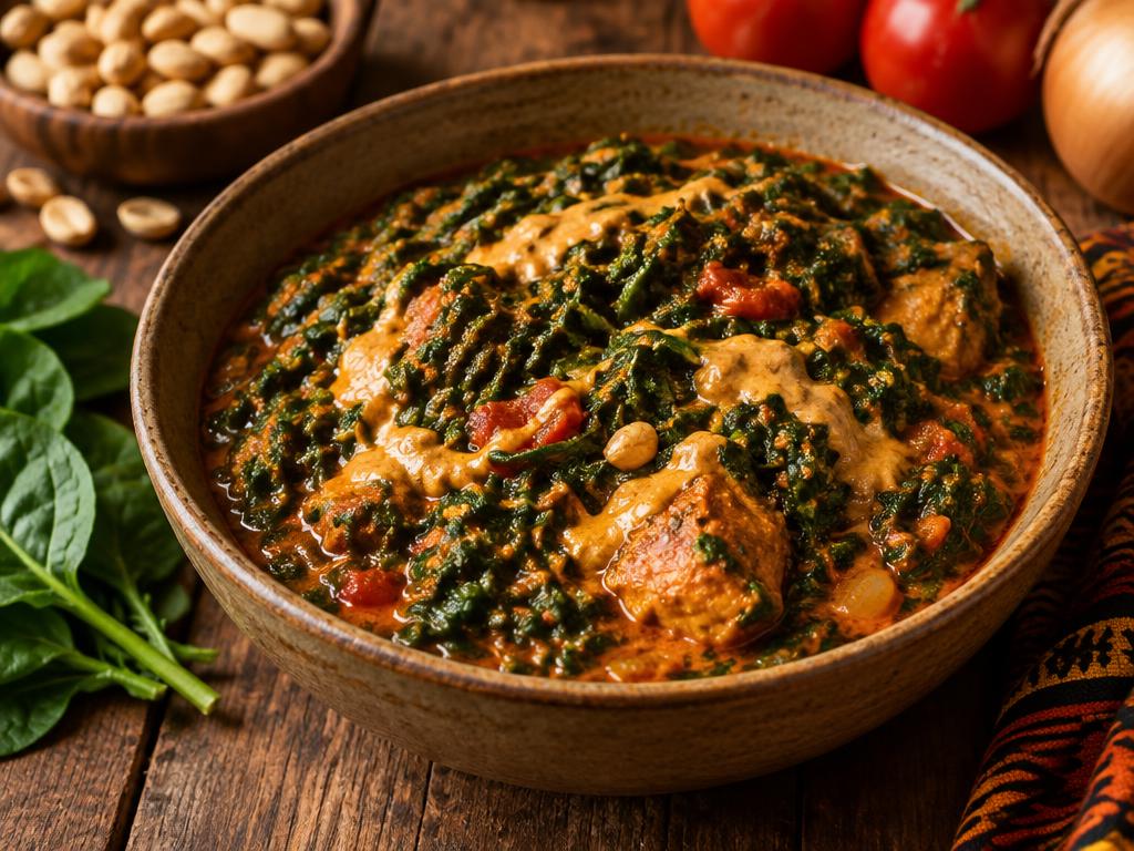 Épinards à l'Arachide & Tomate (style ouest-africain) — recette végétarienne à base de épinards, 8 ingrédients