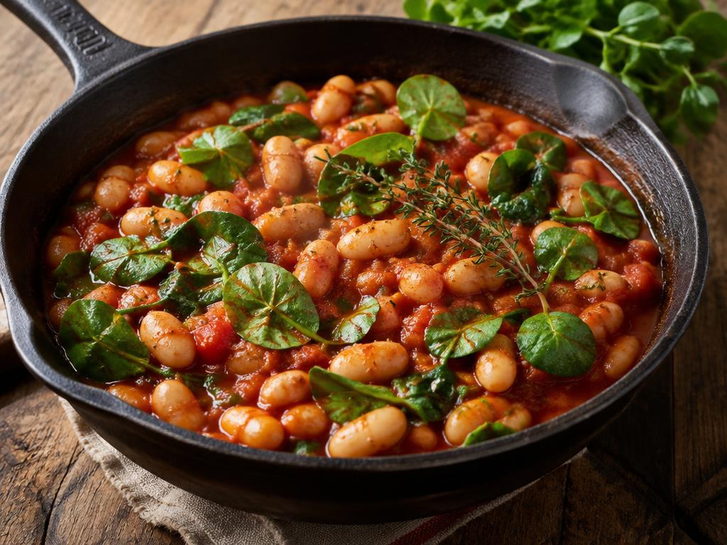 Haricots Blancs Mijotés à la Tomate & Cresson — recette végétarienne à base de haricots blancs, 7 ingrédients