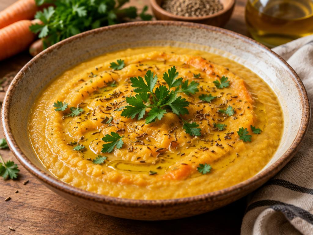 Purée de Pois Cassés & Carottes au Cumin — recette végétarienne à base de pois cassés, 6 ingrédients