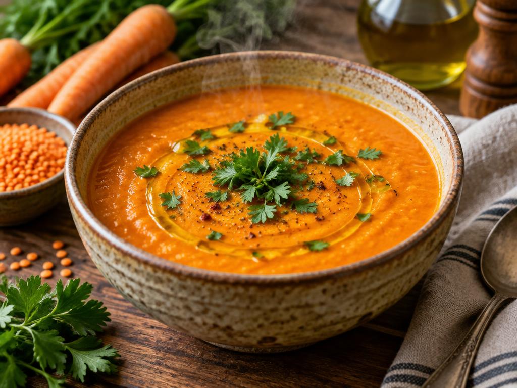 Soupe Corail Lentilles Corail & Carottes — recette végétarienne à base de lentilles corail, 7 ingrédients