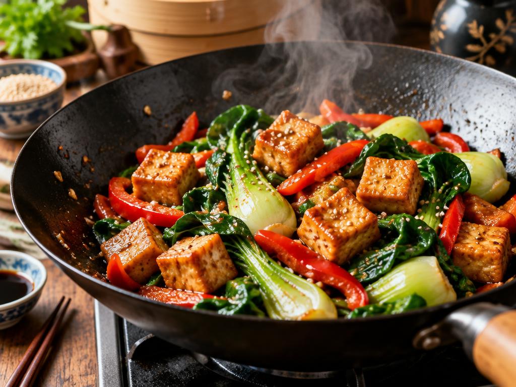 Tofu Sauté aux Poivrons Rouges & Pak Choï — recette végétarienne à base de pak choï, 8 ingrédients