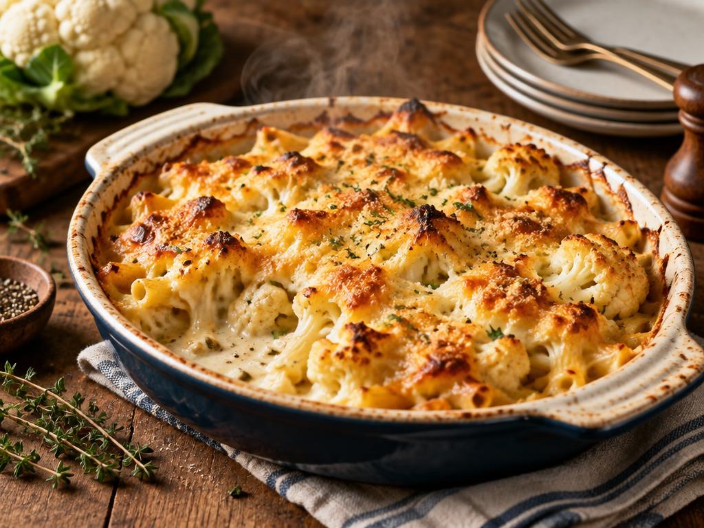 Gratin de Pâtes au Chou-fleur — recette végétarienne à base de chou-fleur, 6 ingrédients