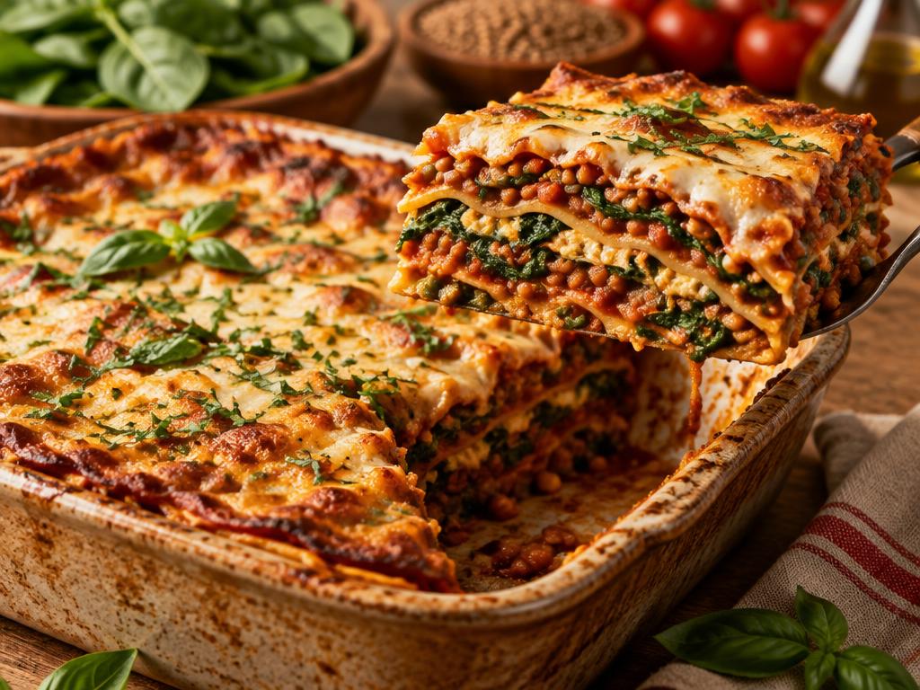 Lasagnes Épinards & Lentilles — recette végétarienne à base de épinards, 6 ingrédients