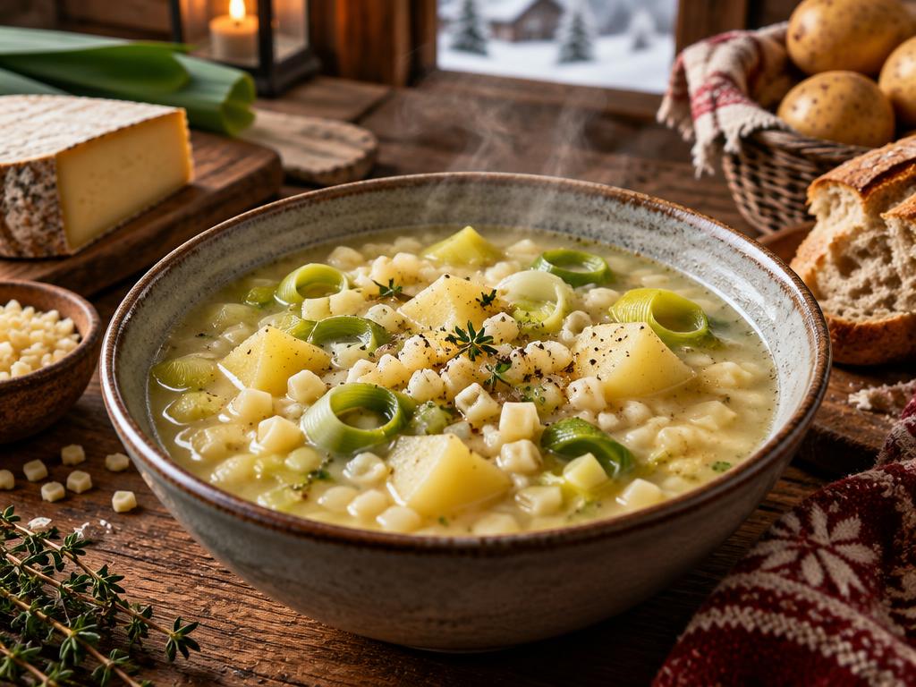 Soupe Savoyarde aux Crozets & Poireaux — recette végétarienne à base de poireau, 6 ingrédients