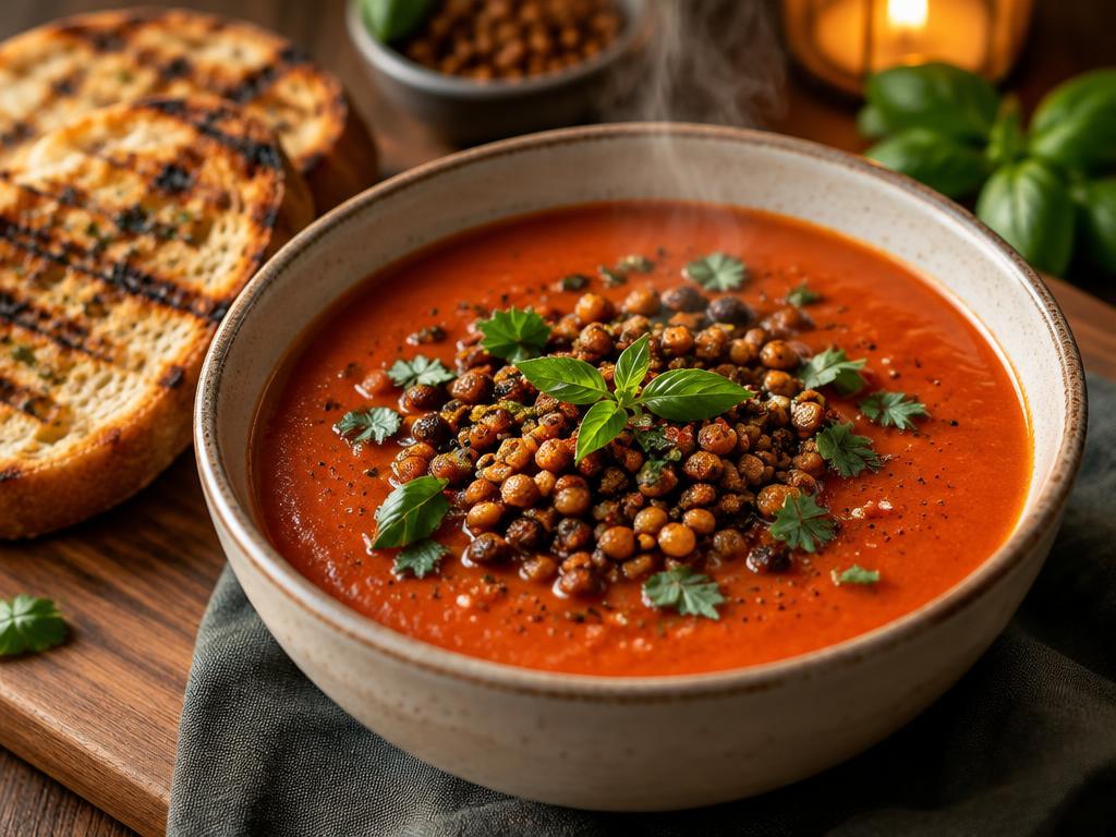 Soupe de Tomate aux Lentilles Grillées — recette végétarienne à base de tomate, 6 ingrédients