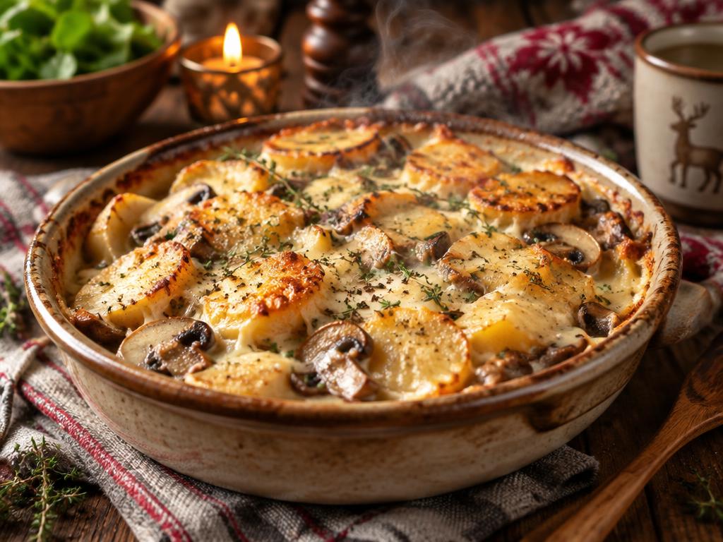 Tartiflette Végétale aux Champignons — recette végétarienne à base de pomme de terre, 6 ingrédients