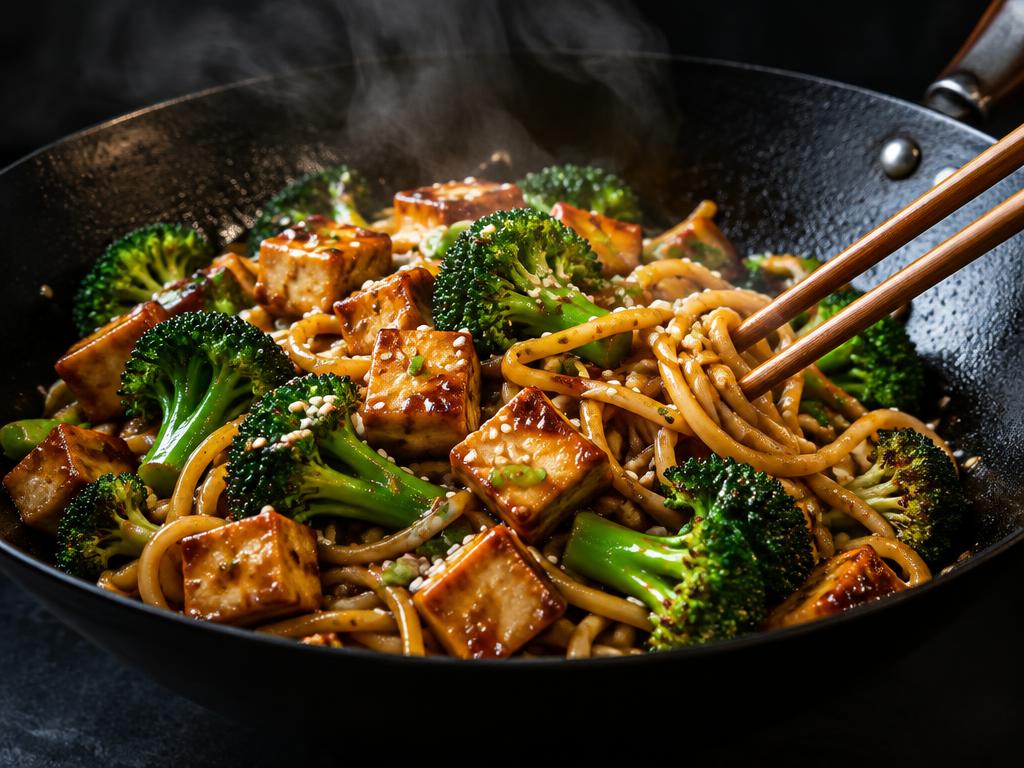 Wok de Nouilles au Tofu & Brocoli — recette végétarienne à base de brocoli, 6 ingrédients