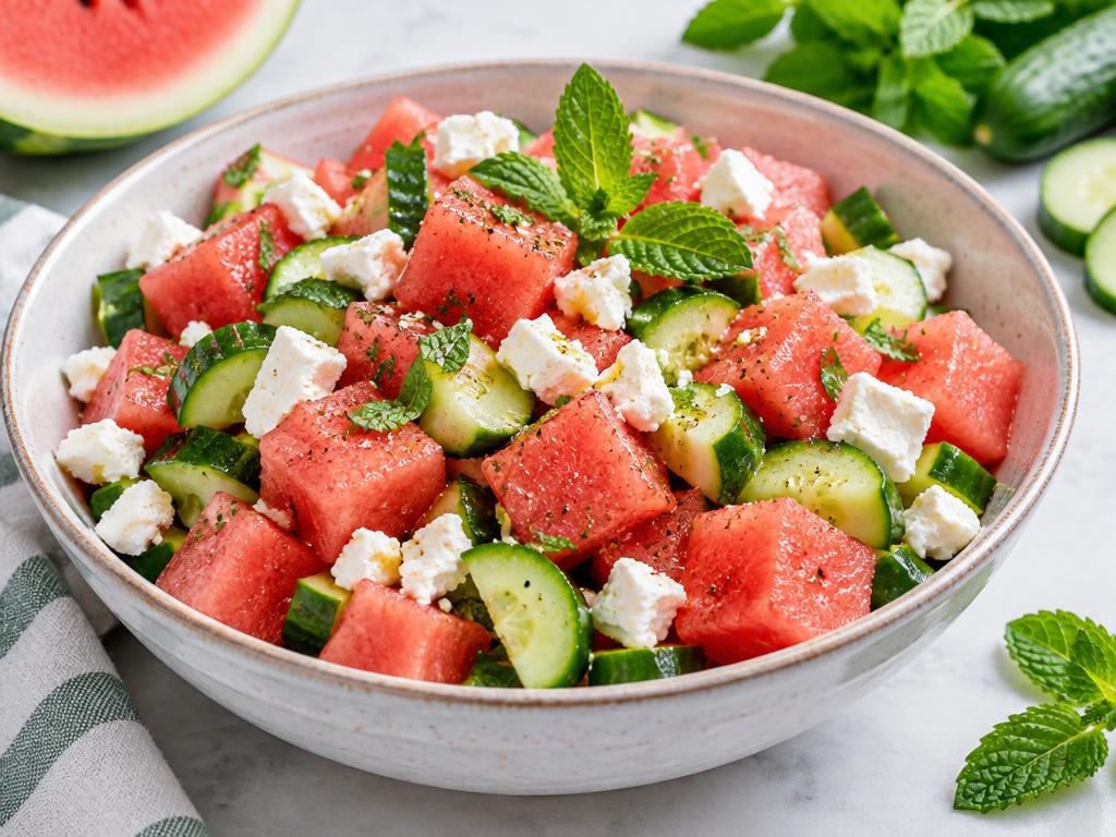Salade Pastèque, Feta & Concombre — recette végétarienne à base de concombre, 5 ingrédients
