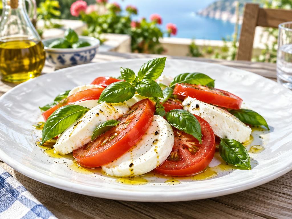 Salade Tomates, Mozzarella & Basilic — recette végétarienne à base de tomate, 5 ingrédients