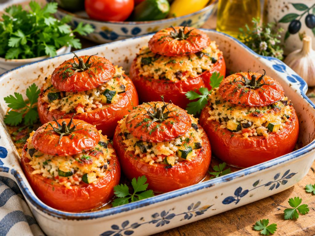 Tomates Farcies au Riz & Petits Légumes — recette végétarienne à base de tomate, 6 ingrédients