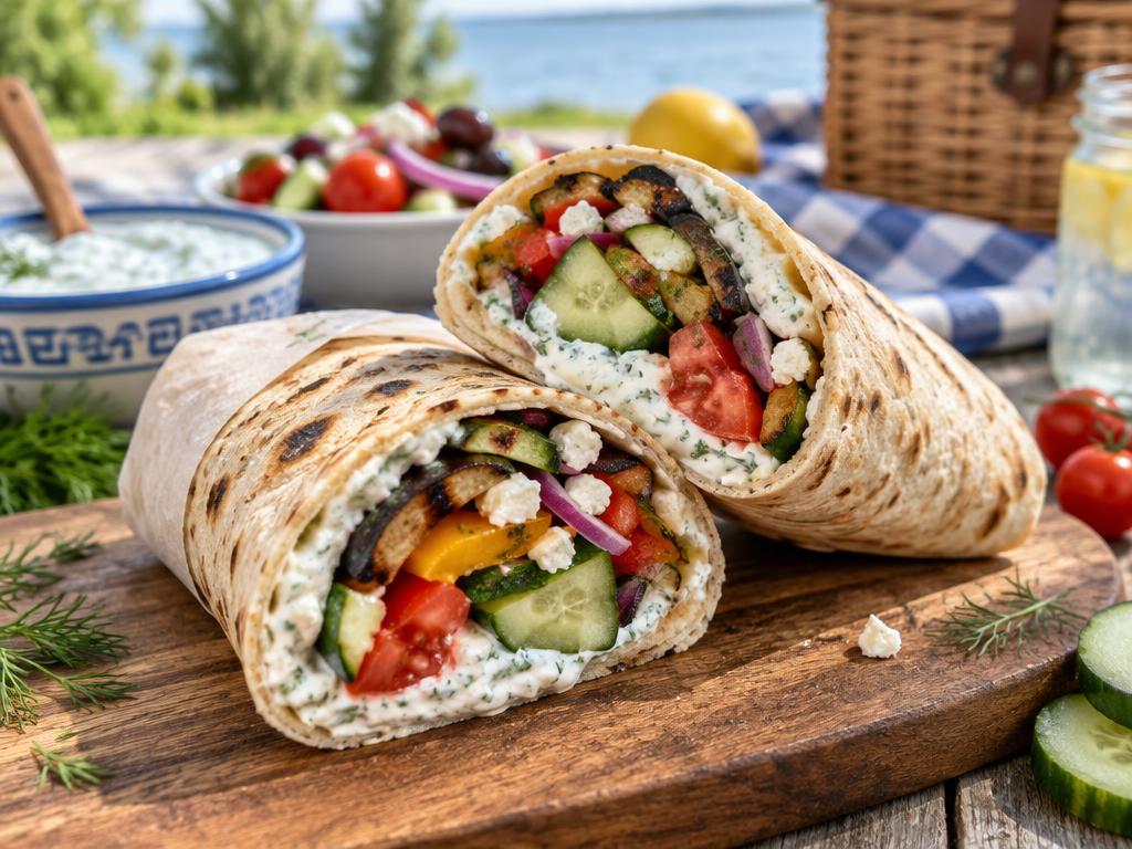 Wrap Grec au Tzatziki & Légumes Grillés — recette végétarienne à base de concombre, 7 ingrédients