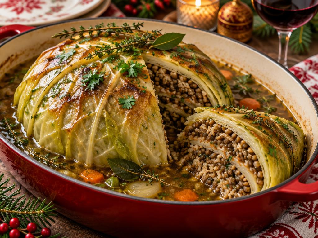Chou Farci Végétal de Fête — recette végétarienne à base de chou vert, 6 ingrédients