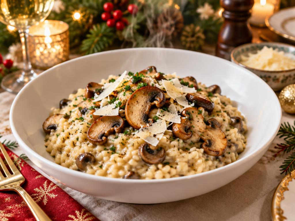 Risotto Festif aux Champignons — recette végétarienne à base de champignon de paris, 6 ingrédients