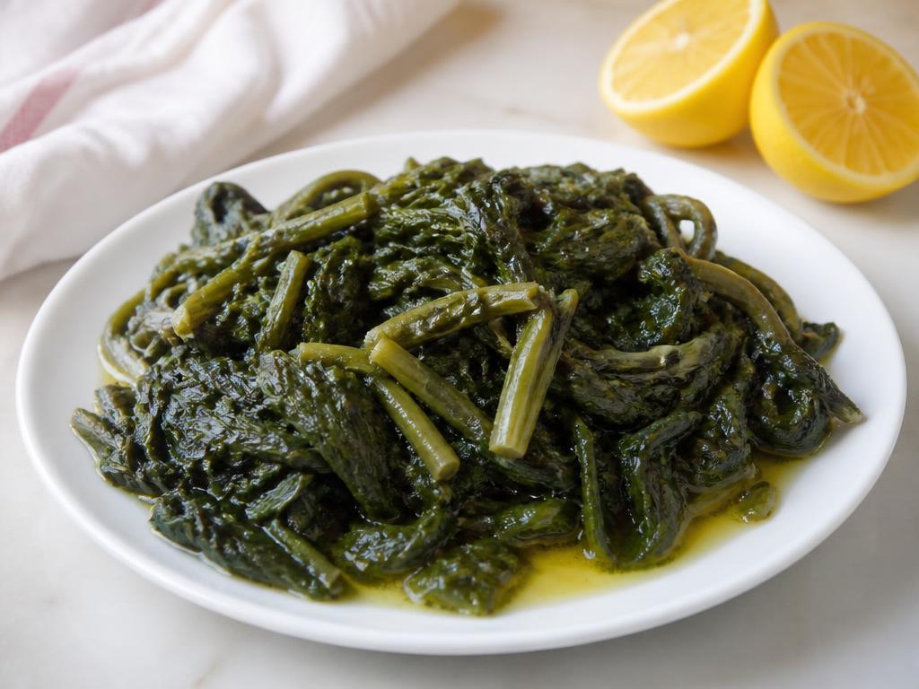 Horta Vrasta — Herbes Sauvages Bouillies à la Grecque — recette végétarienne à base de feuilles vertes sauvages, 4 ingrédients
