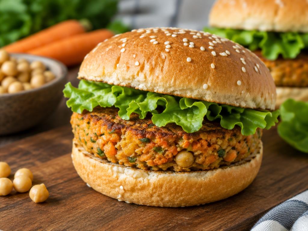 Burger Végétal Pois Chiches & Carotte — recette végétarienne à base de carotte, 6 ingrédients