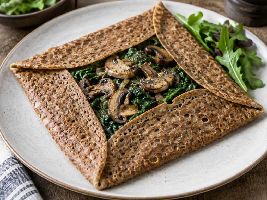 Galette de Sarrasin Épinards & Champignons — recette végétarienne à base de épinards, 6 ingrédients