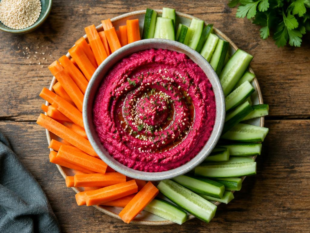 Houmous de Betterave & Crudités — recette végétarienne à base de betterave, 6 ingrédients
