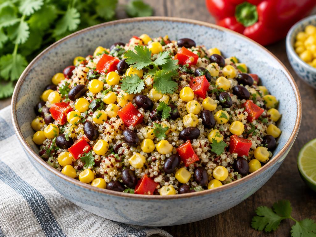 Salade de Quinoa, Haricots Noirs & Maïs — recette végétarienne à base de poivron, 6 ingrédients