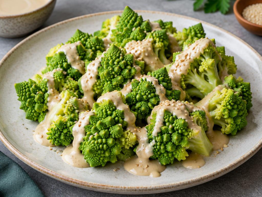 Romanesco vapeur, sauce tahini — recette végétarienne à base de chou romanesco, 6 ingrédients