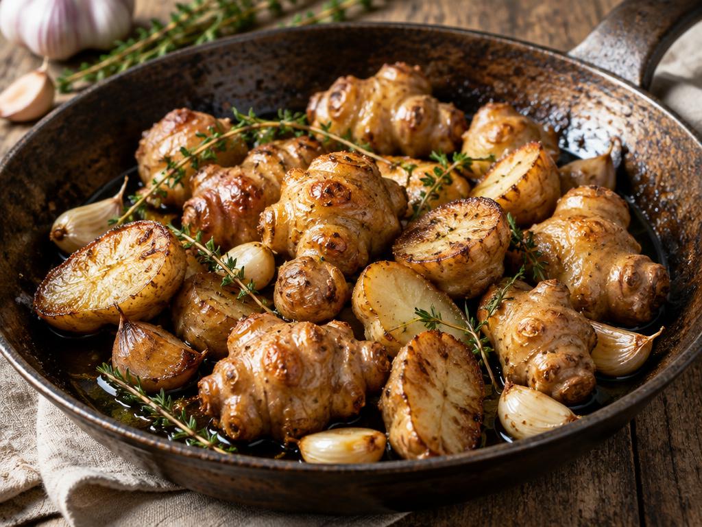 Topinambours confits à l'ail — recette végétarienne à base de topinambour, 5 ingrédients