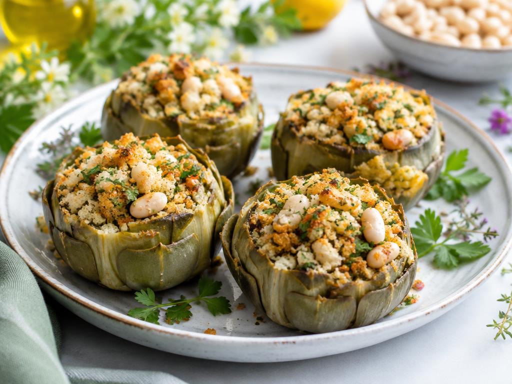 Artichauts Farcis aux Herbes & Haricots — recette végétarienne à base de artichaut, 5 ingrédients