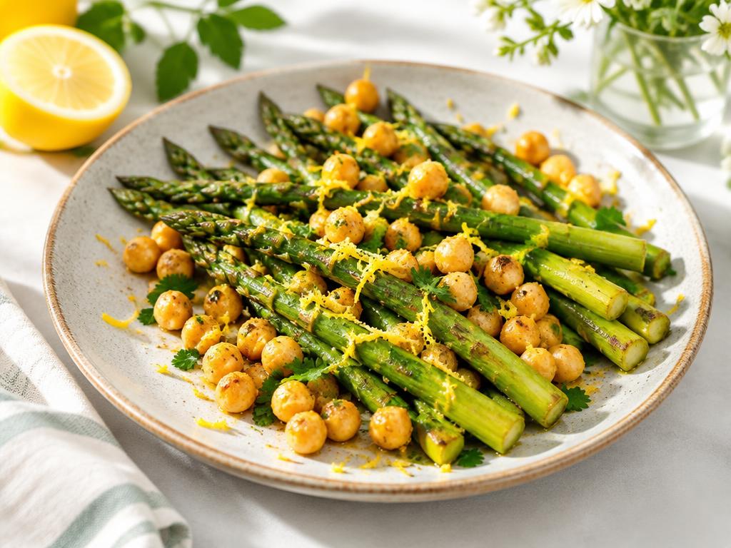 Asperges Rôties & Pois Chiches Croustillants — recette végétarienne à base de asperge, 5 ingrédients