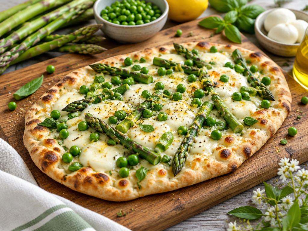 Pizza Blanche Asperges & Petits Pois — recette végétarienne à base de asperge, 5 ingrédients