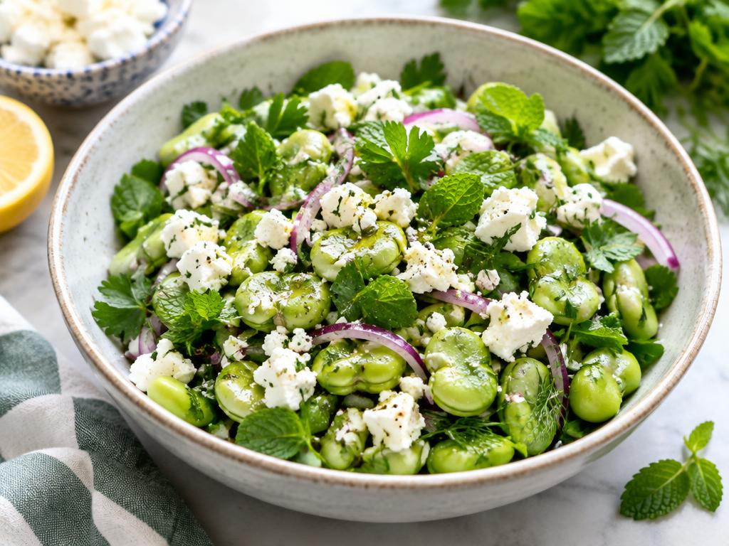 Salade de Fèves, Feta & Herbes — recette végétarienne à base de fève, 5 ingrédients