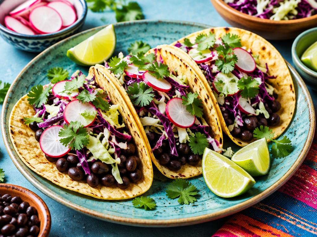 Tacos Haricots Noirs, Chou & Radis — recette végétarienne à base de haricot noir, 5 ingrédients
