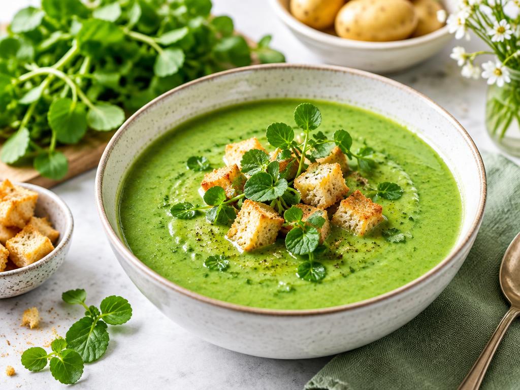 Velouté de Cresson & Croûtons — recette végétarienne à base de cresson, 5 ingrédients