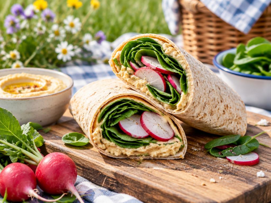 Wrap Croquant Radis, Épinards & Houmous — recette végétarienne à base de radis, 5 ingrédients